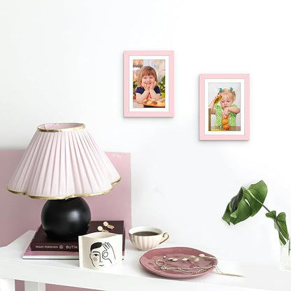 Picrit 5x7 Picture Frame Set of 12, Display 4x6 with Mat or 5x7 without Mat, Photo Frames for Wall Mounting or Table Top Display, Pink