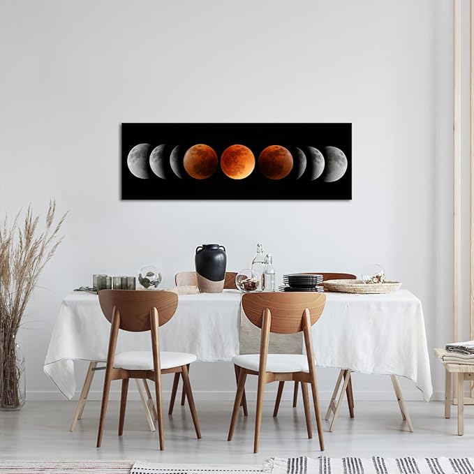 iKNOW FOTO Large Eclipse of the Moon Wall Decor Black and White Canvas Print Artworks Lunar Moon Wall Art Abstract Prints Poster for Office Dorm Living Room Bedroom Home Decoration 16x48 Inches