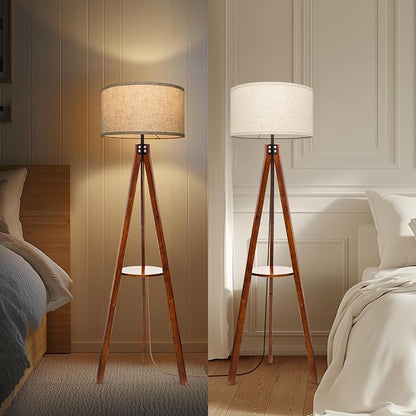 EOEYYOYB Floor Lamps with Shelf, Modern Standing Lamp with 3 Color Temperature Led Bulb, Tall Lamps with Foot Switch for Living Room Bedroom and Office, Walnut