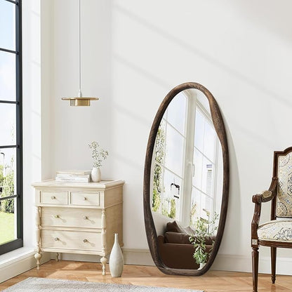 JJUUYOU Irregular Wall Mirror Asymmetrical Bathroom Mirrors for Wall 40"X20" Large Wood Framed Hanging Mirror for Living Room Bathroom Entryway Bedroom Horizontal or Vertical Dark Brown