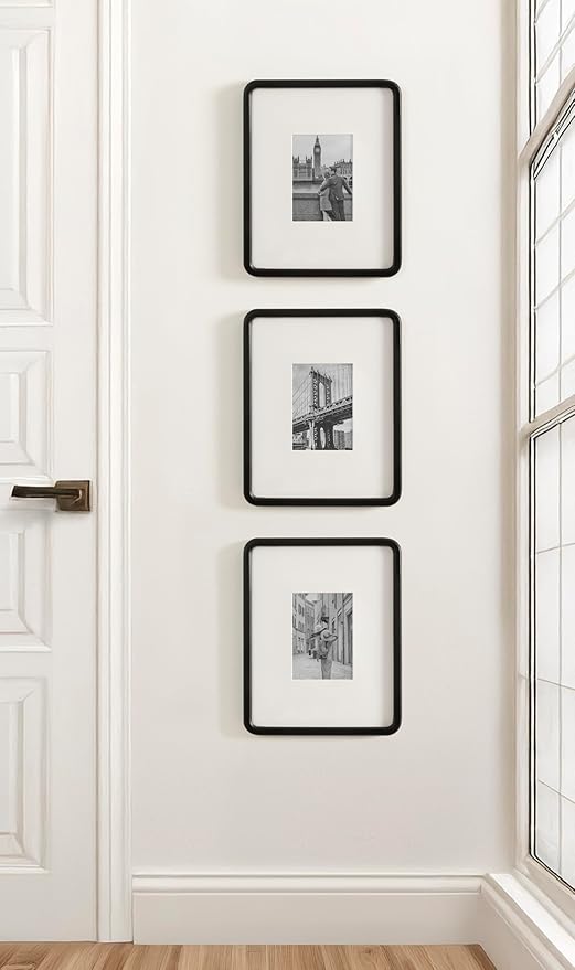 Kate and Laurel Inglewood Modern Wall Picture Frame Set of 3; 11x14 matted to 5x7; Black; Three-Piece Frame Set for Gallery Wall Accent Set in Living Room Decor