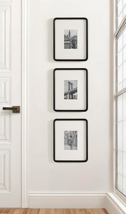 Kate and Laurel Inglewood Modern Wall Picture Frame Set of 3; 11x14 matted to 5x7; Black; Three-Piece Frame Set for Gallery Wall Accent Set in Living Room Decor