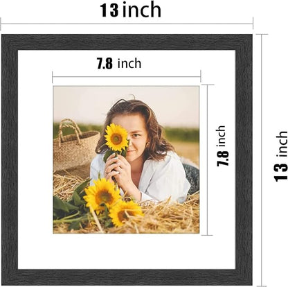 12x12 Picture Frame Rustic Black Wood Set of 6,Display Square Pictures 8x8 with Mat or 12x12 Without Mat,Multi Photo Frames Collage for Wall - Gallery Wall Frame Set