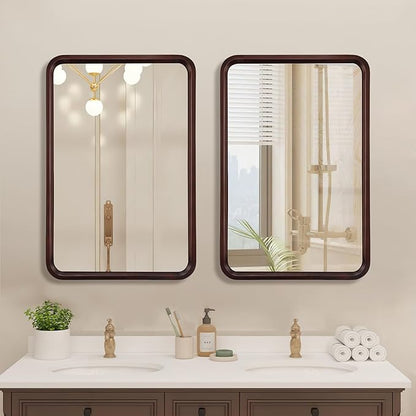Bathroom Mirror for Wall,Wood Rectangle 24 x 36 inch Hanging Vatiny Tempered Mirrors with Rounded Corner for Living Room,Bedroom,Entryway