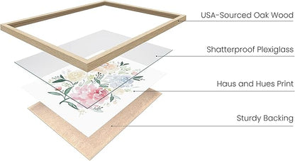 HAUS AND HUES Flower Wall Decor - Set of 4 Bouquet Art, Framed Flower Painting, Floral Pictures, Botanical Wall Decor (8x10, Beige Frame)