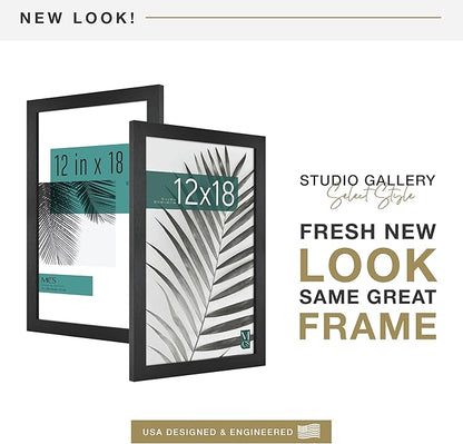MCS Studio Gallery 12x18 Picture Frame Black Woodgrain Engineered Wood, Rectangle Photo Frame for Photos, Posters & Art Prints (1-Pack)