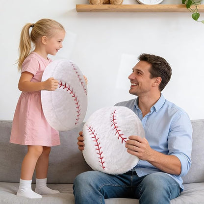 Plush Baseball Pillow 2 Pack, Soft Fluffy Round Baseball Shaped Throw Pillows for Kids Room, Sofa & Bed Decor, Seat Cushion Alternative for Gaming & Sports Room 15.7 Inch
