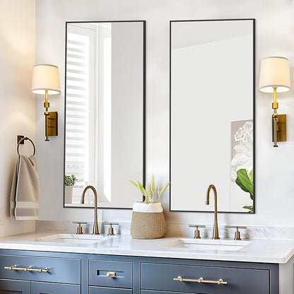 56"X18" Full Length Mirror, Black Floor Mirror with Stand Hanging or Leaning Against Wall Aluminum Alloy Frame Wall Mirror Full Length Tempered Glass for Bedroom Living Room