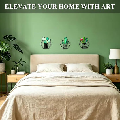 Fanjashn 3 Pcs Metal Flowers Wall Decor, Green Metal Floral Wall Arts for Modern Farmhouse Decor, Living Room, Bathroom, Bedroom, Office, Kitchen and Dining Room