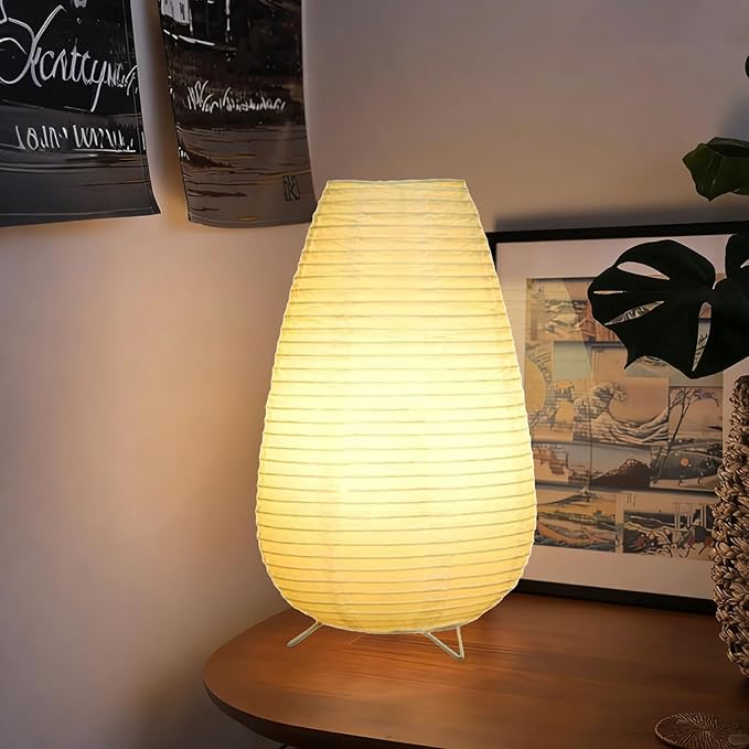 YY YEARCHY Table Lamp Paper Lamp Japanese Standing Lamps with Rice Paper Shade for Bedroom Livingroom(Long Type)