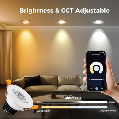 2 Inch Smart LED Recessed Lighting, 5W WiFi RGB Mini Downlight, CCT 2700-6500K Dimmable Color Changing Accent Recessed Ceiling Light, 110V Compatible with Alexa and Google Home with LED Driver, 6 Pack