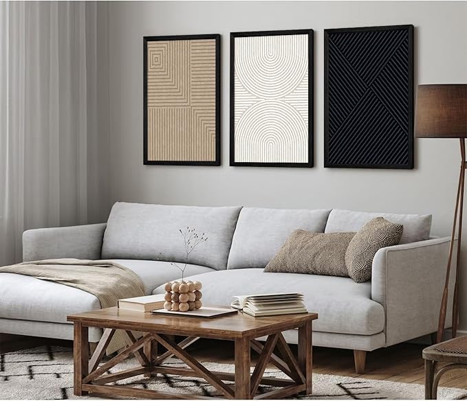 Abstract Modern Wall Decor Art Set of 3 Boho Neutral Canvas Wall Art Beige Minimalist Line Wall Art Decor Brown Black Art Modern Abstract Prints Pictures for Living Room Bedroom 12x16 Inch Framed