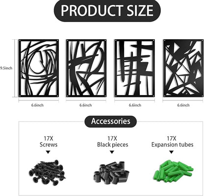 OYEFLY 4 Pack Abstract Metal Wall Art,Minimalist Art Decoration for Living Room Bedroom Bathroom Study (Black, 9.4 x 6.5inch)