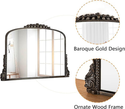 SHYFOY Antique Black-Gold Mirrors for Wall Decor Baroque Scalloped Top, Vintage Wall Mirror Decorative Mirrors for Living Room Entryway Bathroom Powder Room, 23"X36" Wide Version
