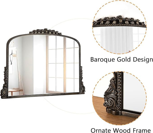 SHYFOY Antique Black-Gold Mirrors for Wall Decor Baroque Scalloped Top, Vintage Wall Mirror Decorative Mirrors for Living Room Entryway Bathroom Powder Room, 23"X36" Wide Version