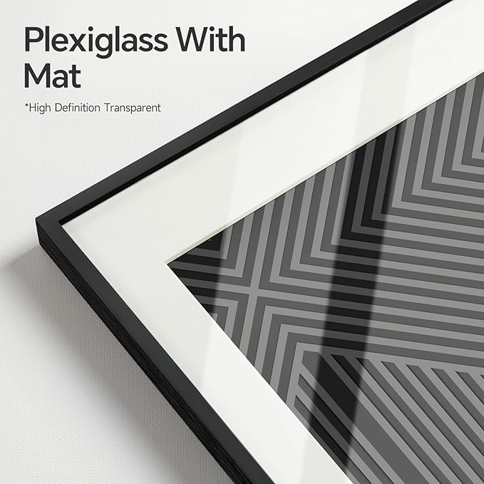 Framed Black and White Abstract Wall Art Bedroom, 3 Piece Neutral Modern Minimalist Canvas Artwork for Walls, Geometric Boho Pictures Prints for Living Room Dining Room Hallway Wall Decor, 16x24 Inch