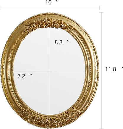 Oval Resin Vintage Mirror, Wall Mounted Decorative Mirror for Entryway, Hallway, Bedroom Oval Mirror 11.8x10 inch (Gold)