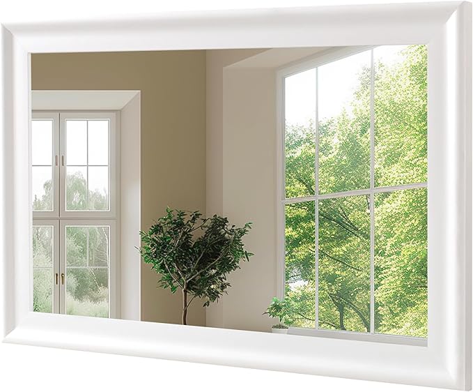 White Wood Mirror for Bathroom,Rectangle Rustic 30 x 40 inch Vanity Mirror for Wall,Wooden Wall-Mounted Hanging Mirror for Entryway,Bedroom or Living Room