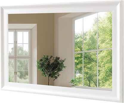 White Wood Mirror for Bathroom,Rectangle Rustic 30 x 40 inch Vanity Mirror for Wall,Wooden Wall-Mounted Hanging Mirror for Entryway,Bedroom or Living Room