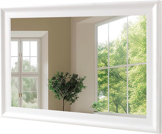 White Wood Mirror for Bathroom,Rectangle Rustic 30 x 40 inch Vanity Mirror for Wall,Wooden Wall-Mounted Hanging Mirror for Entryway,Bedroom or Living Room