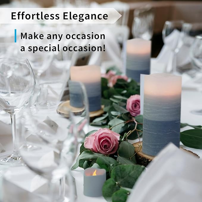 FURORA LIGHTING Blue Ombre Flameless Candles - Real Wax, Adjustable Brightness, Remote & Timer - 4 Pillars (3x4, 3x6) and 4 Votives, 8-Pack, Battery Operated