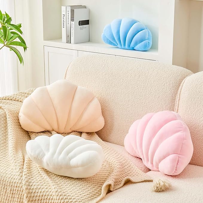 Uvvyui Beige Shell Pillow, Seashell Decorative Throw Pillow Beach Pillow, Soft Velvet Shell Shaped Pillow Room Decor, 18" Seashell Throw Pillow Ocean Pillow Stylish Cushion