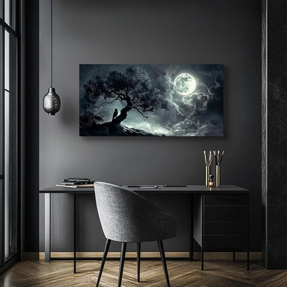 SERIMINO Large Wall Art for Living Room, Dark Landscape Canvas Prints Paintings, Moonlit Night Pictures Wall Decor Aesthetic, Moon and Tree Modern Home Decor Bedroom Bathroom Office Artwork 29"X57"