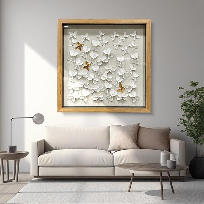 BrightA 3D Textured wall decorations, A butterfly-shaped wall sculpture made of gold and white with a leather-like texture, large artworks, gradient colors, modern artworks, suitable for decoration in living rooms and bedrooms 23.6"x23.6"