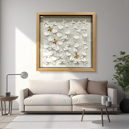 BrightA 3D Textured wall decorations, A butterfly-shaped wall sculpture made of gold and white with a leather-like texture, large artworks, gradient colors, modern artworks, suitable for decoration in living rooms and bedrooms 23.6"x23.6"