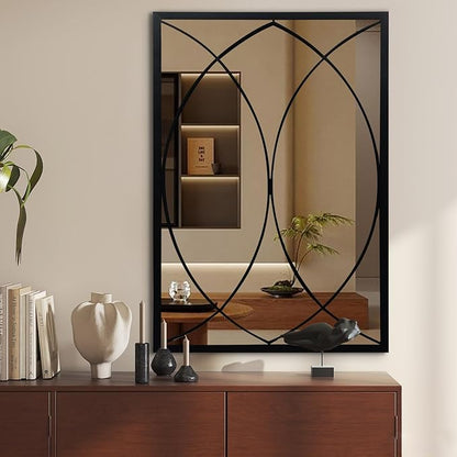 HQiJun Black Rectangle Mirror, Farmhouse Decorative Wall Mirror for Entryway, Living Room, Bedroom, Hallway, Fireplace, Accent Wall Decor (Black2, 39'' x 27'')