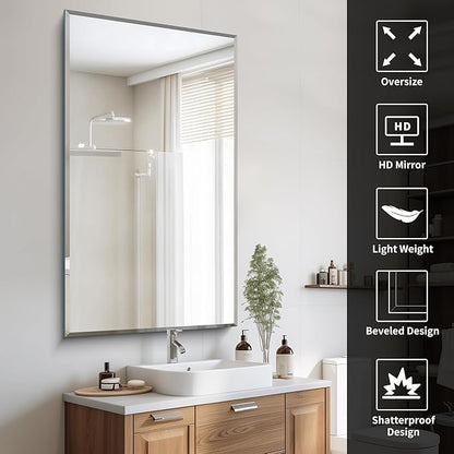 CILIBER Beveled Mirror, 30x55 Large Frameless Bathroom Mirrors for Wall, 3mm Tempered Glass Rectangle Vanity Mirror with Beveled Edge, Crystal-Clear, Hangs Horizontally or Vertically