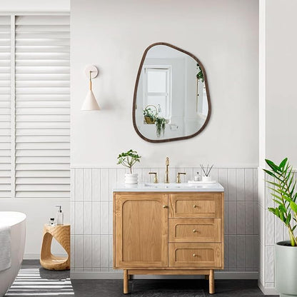 Irregular Asymmetrical Mirror Wall Mounted, Unique Vanity Mirror, Shaped Dressing Mirror Decorative for Living Room, Bathroom, Bedroom, Entryway Wall Decor Brown 20"x16"