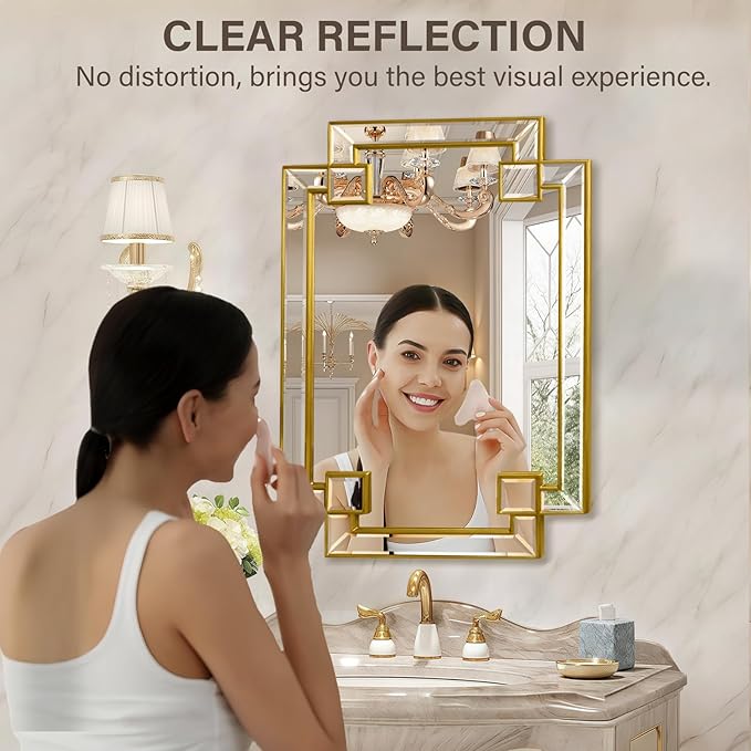 Gold Mirror for Bathroom, 20x26.4 Inch Rectangle Bathroom Vanity Mirror for Over Sink, Modern Decorative Mirror for Living Room Entryway Fireplace Mantel (Horizontal/Vertical)