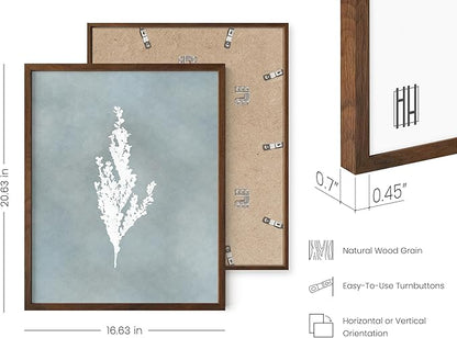 HAUS AND HUES Floral Wall Art - Set of 4 Plant Posters for Wall Vintage Botanical Prints, Flower Pictures for Room Aesthetic, Vintage Art Prints Flower Wall Art (Walnut Frame, 16x20)