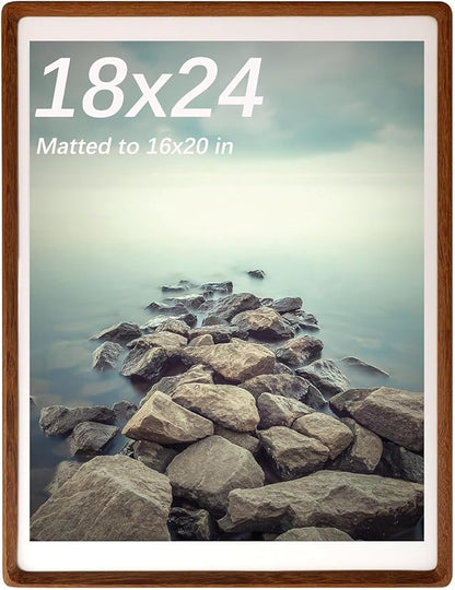 FLECHAZO Solid Walnut 18x24 Frame, Natural Wood 18 x 24 Poster Frame with Mat for 16x20 Photos, Gallery Wall Picture Frame for Wall Mounting Display