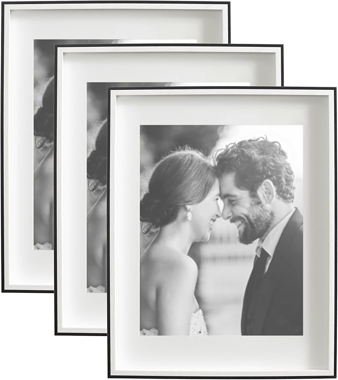 Kate and Laurel Gibson Modern Wall Picture Frame Set of 3; 14x18 matted to 11x14; Black and White; Three-Piece Frame Set for Gallery Wall Frame Set in Living Room Wall Décor