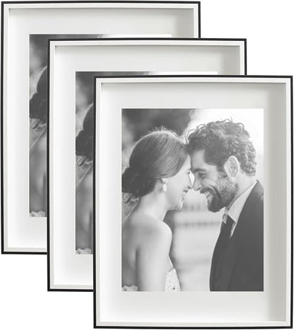 Kate and Laurel Gibson Modern Wall Picture Frame Set of 3; 14x18 matted to 11x14; Black and White; Three-Piece Frame Set for Gallery Wall Frame Set in Living Room Wall Décor
