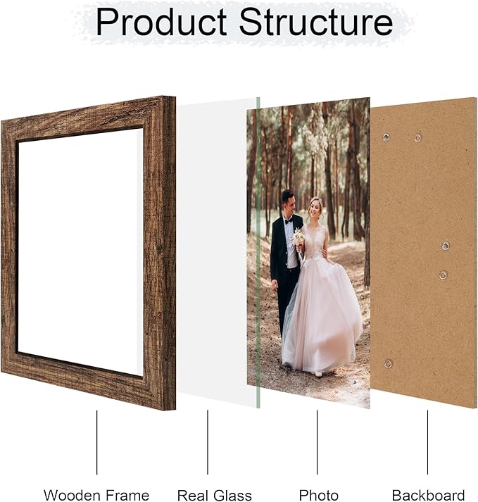 iRahmen 8.5x11 Picture Frame - High Definition Real Glass Wooden Photo Frames for Tabletop Display and Wall Mounting (Brown, Set of 2)