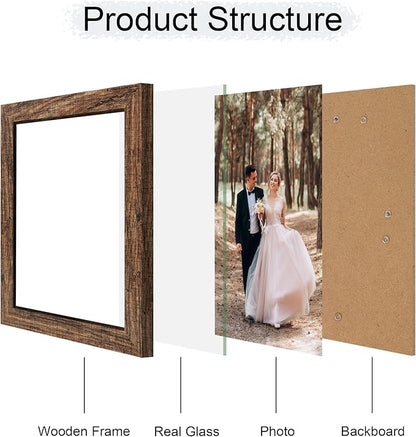 iRahmen 8.5x11 Picture Frame - High Definition Real Glass Wooden Photo Frames for Tabletop Display and Wall Mounting (Brown, Set of 2)