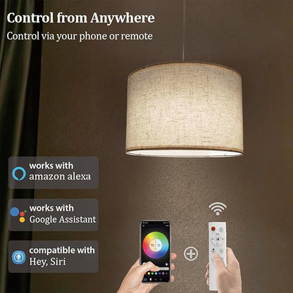 Hanging Lamp Plug in Pendant Light 2 Pack with Remote Control, 15Ft Hanging Lights with Plug in Cord Beige Lamp Shade Plug in Ceiling Light with Cord for Bedroom, Kitchen, Living Room, Dining Table