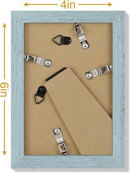 Vittanly 4x6 Picture Frames Set of 9, Display 3.5x5 Pictures with Mat or 4x6 without Mat, Photo Frames for Wall or Tabletop with Plexiglass, Engineered Wood, Rustic Blue