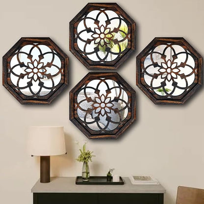 ZOLAPI 2-Piece Octagon Wall-Mounted Mirrors,Vintage Farmhouse Mirror for Wall Decor,Caramel Color Decorative Accent Mirror for Foyer, Bathroom, Bedroom. (12”x12”)