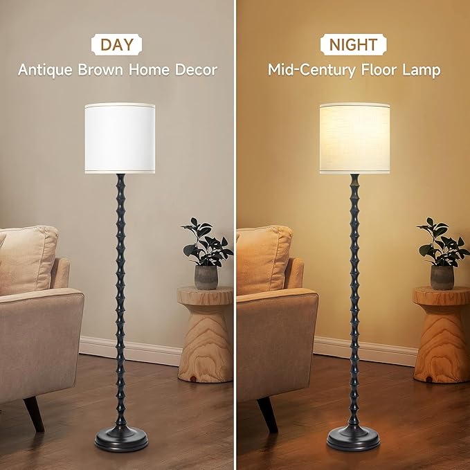 EUO 64.5" Floor Lamps for Living Room, Rustic Style Tall Floor Lamp Vintage Farmhouse Dark Brown Standing Lamp with Rotary Switch, Floor Lamps for Living Room Bedroom Office Corner Decor