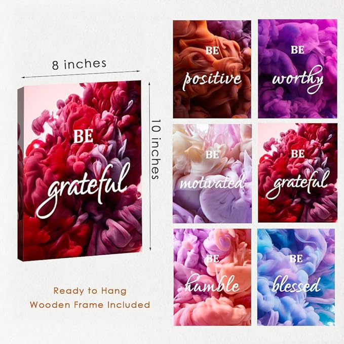 Inspirational Wall Art for Women, Framed Motivational Canvas Wall Art Positive Quote for Living Room Bedroom Office, Stretched Ready to Hang (Set of 6, 8X10in, Framed)