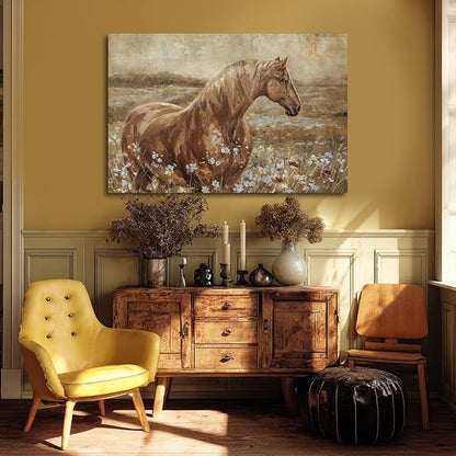 ZENPEE Horse Canvas Wall Art for Living Room Large Brown Horse Painting Western Farmhouse Wall Decor Above Couch Rustic Animal Wall Art 32x48 Inch