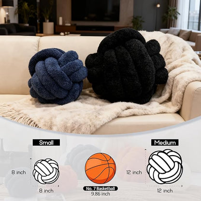 Knot Pillow Ball Plush - Decorative Throw Pillows for Bed Relieve Stress, Round Knot Cushion for Sofa Decor Pet Toy, Black 8 inch