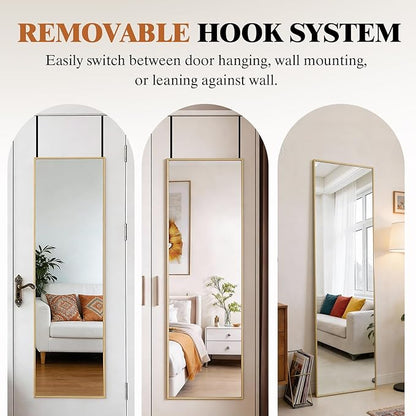 DUMOS 47x14 Full Length Mirror Over the Door, Wall Mounted Full Body Mirror, Door Hanging Metal Aluminum Alloy Frame Dressing Mirror for Bedroom, Living Room, Entryway, Gold