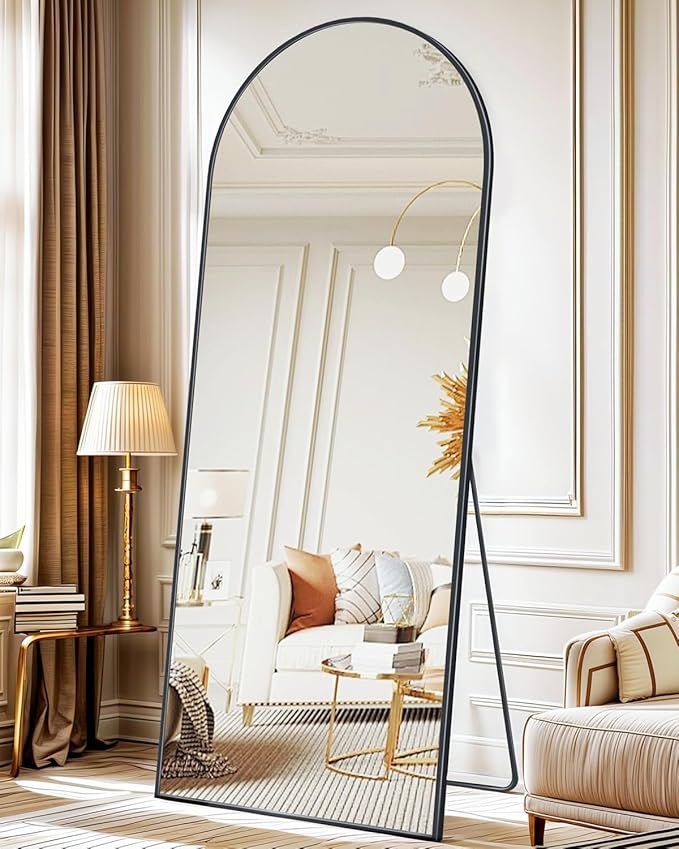Antok Arched Full Length Mirror, 68"x28" Black Metal Frame Floor Mirror for Bedroom Living Room, Freestanding/Wall Mount/Leaning