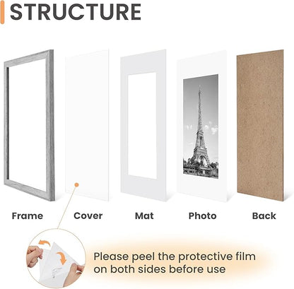 upsimples 8x10 Picture Frame Set of 5, Display Pictures 5x7 with Mat or 8 x 10 Without, Wall Gallery Photo Frames, Gray