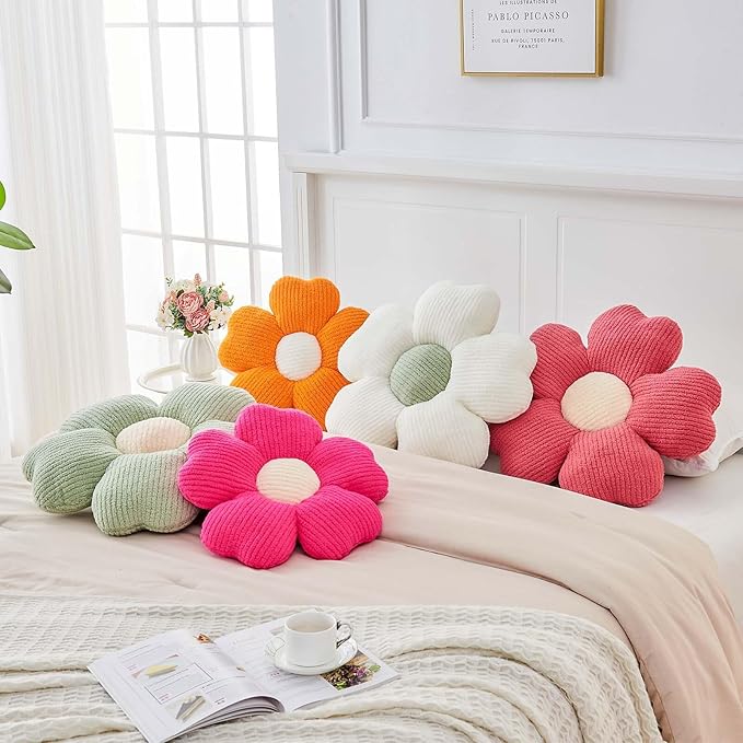 Kcvvcr Flower Throw Pillow, Cute Flower Shaped Pillow Decorative Throw Pillow for Bed Couch, Soft Daisy Pillows Floor Seating Cushion Cushions (19.6 Inch Peach Pink)
